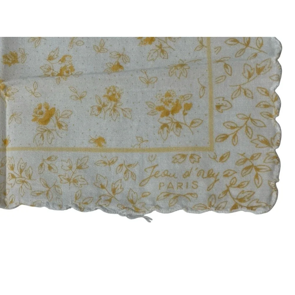 Vintage Jeou d'orly Yellow Floral Handkerchief Hankie 10.5